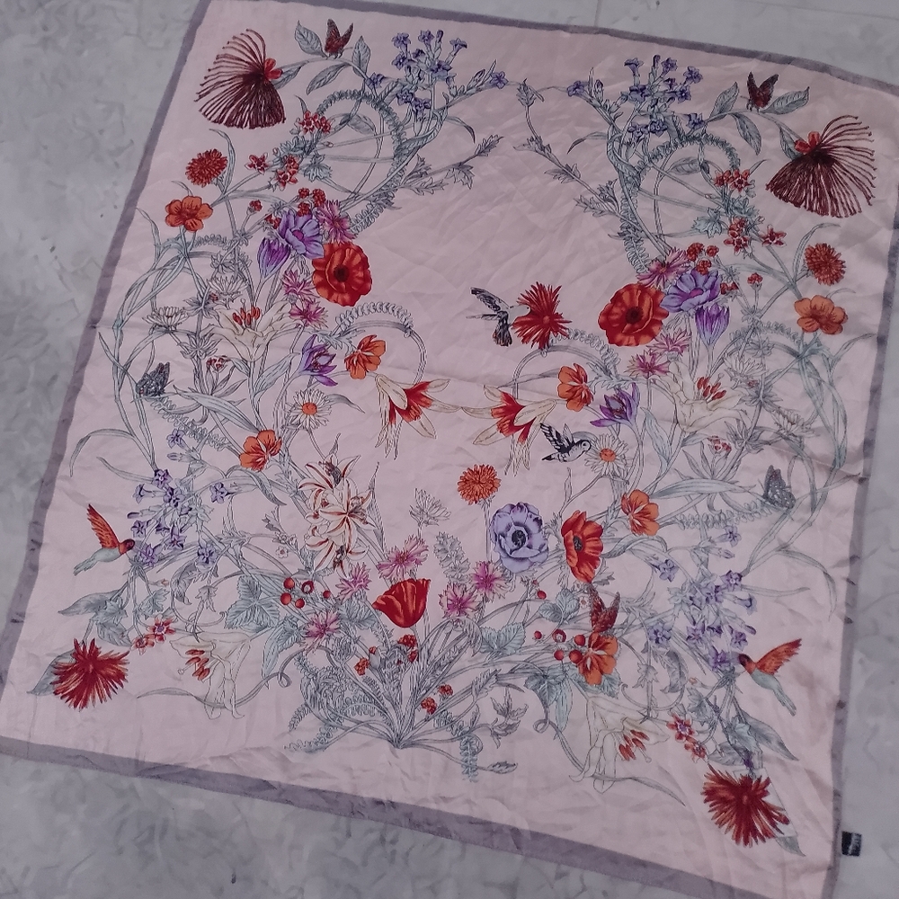 Vintage Pink Floral Silk-Feeling Polyester Scarf 27in Lightweight Retro - Picture 5 of 8